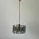 Grey glass chandelier with a brass body, 1960, Italy