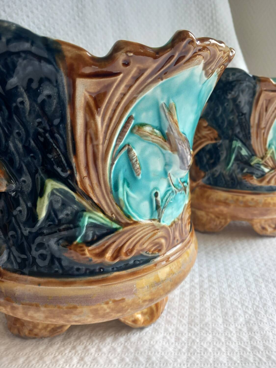 Pair of antique cache-pots in majolica – Art Nouveau 19th century