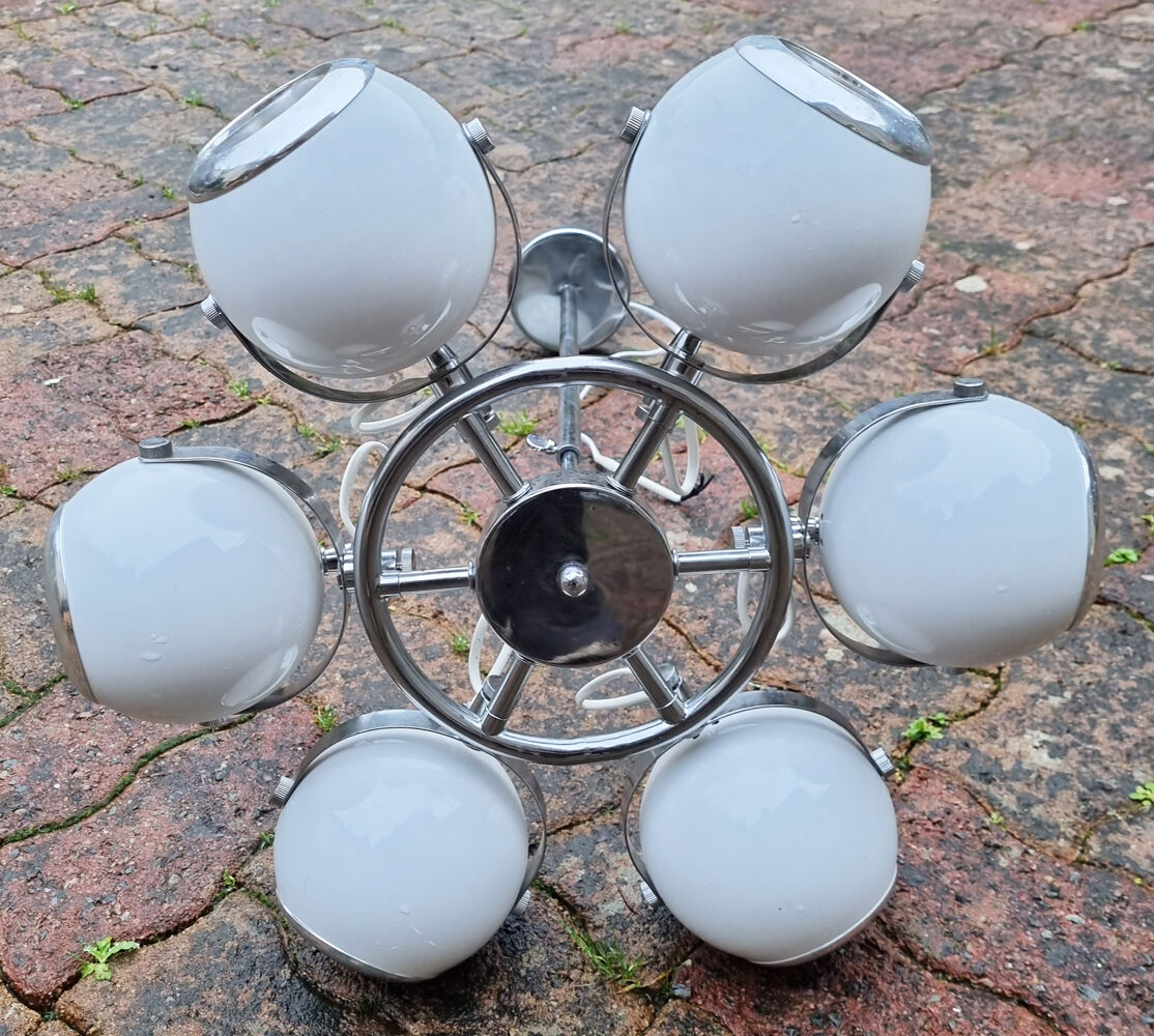 Suspension chrome, 8 spots "eye balls", space age, white