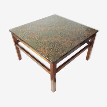 Vintage decorative metal topped coffee table, 1970s