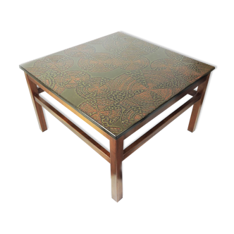 Vintage decorative metal topped coffee table, 1970s