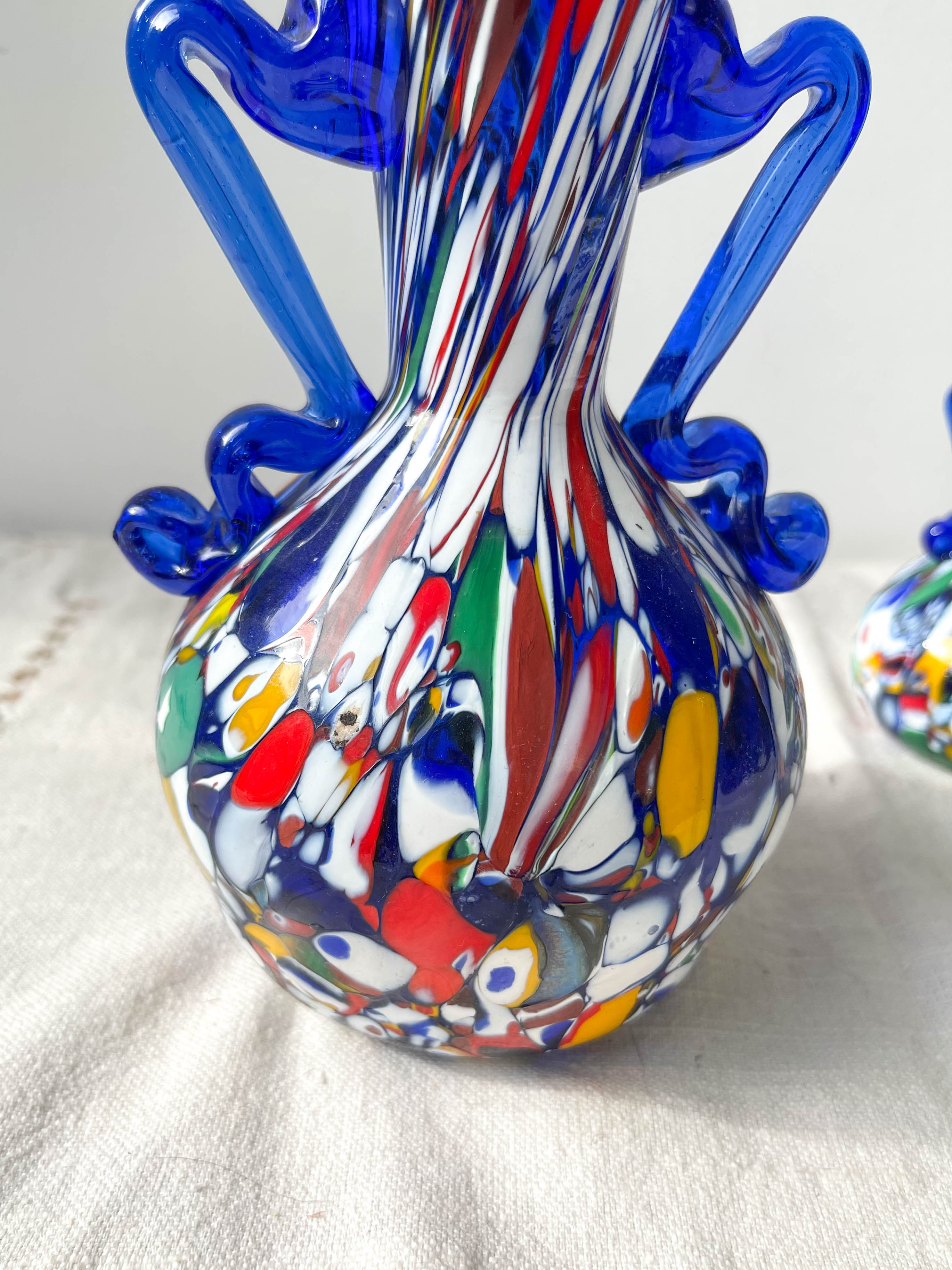 Blue glass vases by Murano Fratelli Toso made in Italy 1920