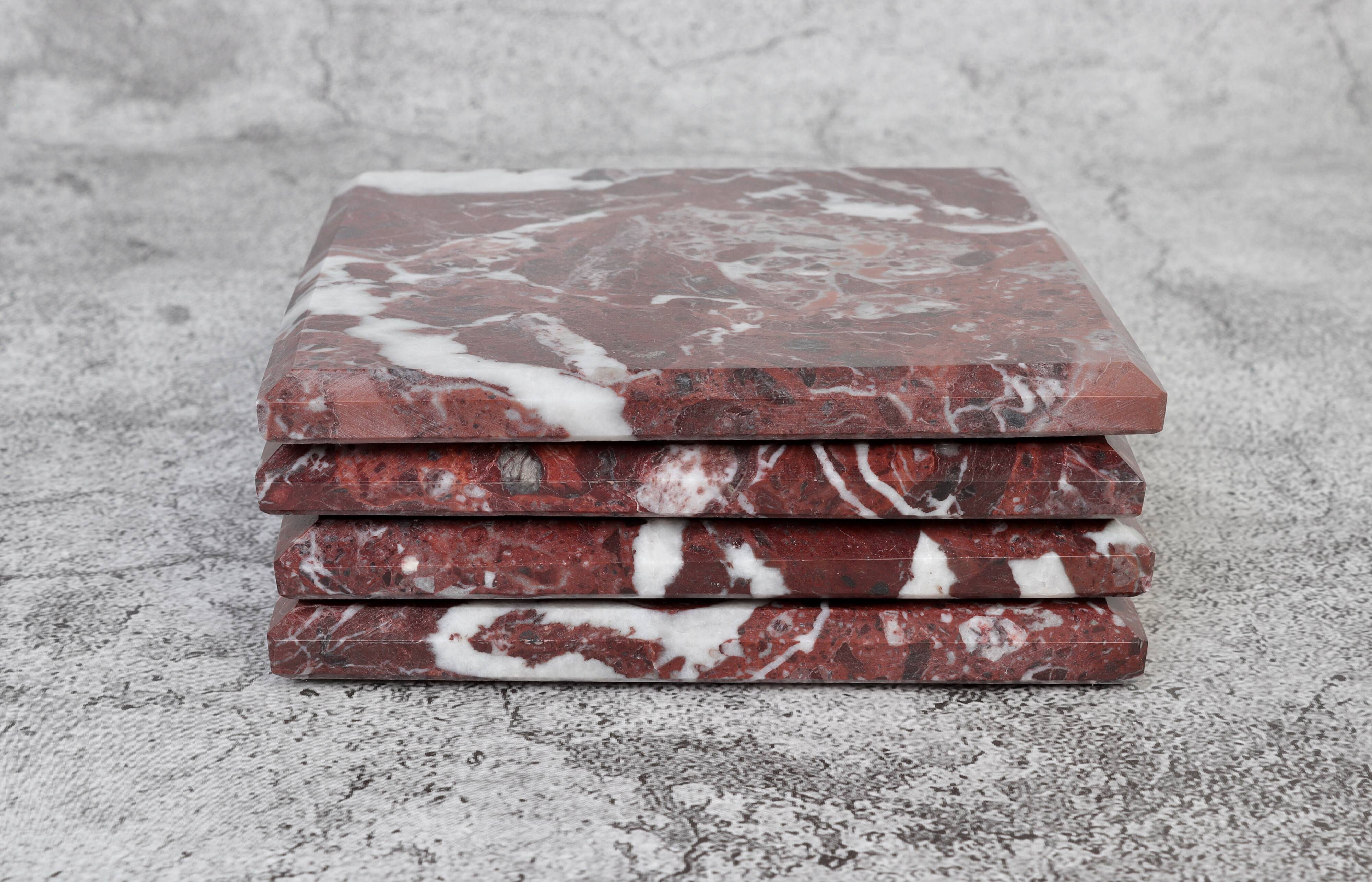 Madeji – Red Square Natural Marble Coasters - set of 4