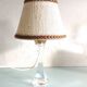 Bedside lamp with glass base and beige fabric lampshade / vintage 60s-70s