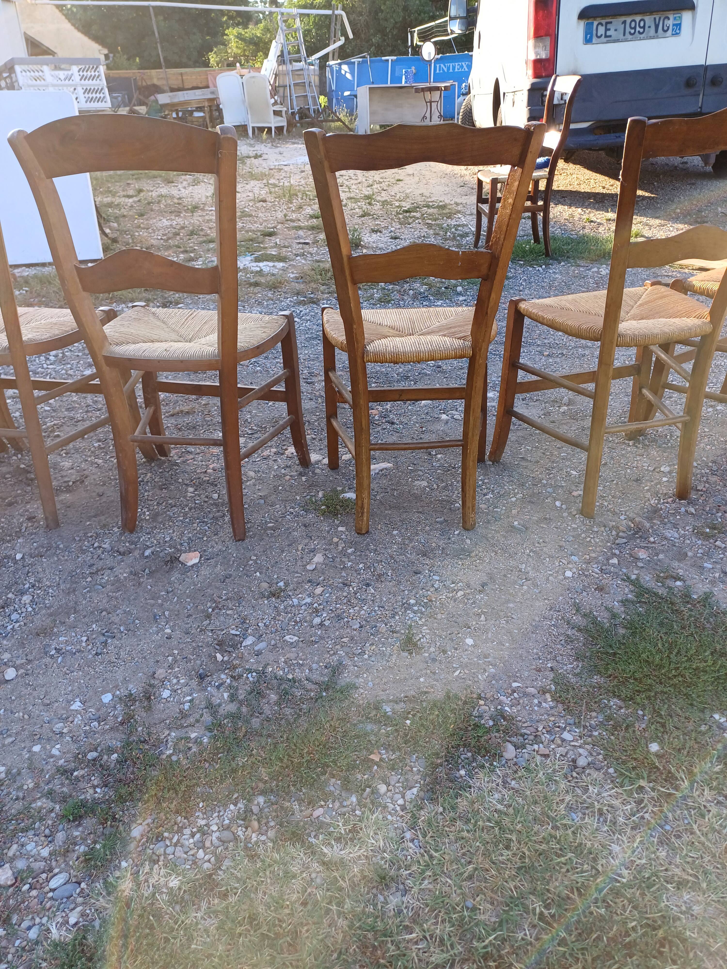 6 Old Straw Chairs