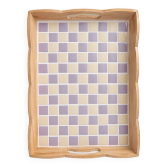 Handcrafted checkerboard tiled wooden tray