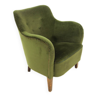 Scandinavian velvet armchair, suede, 1950
