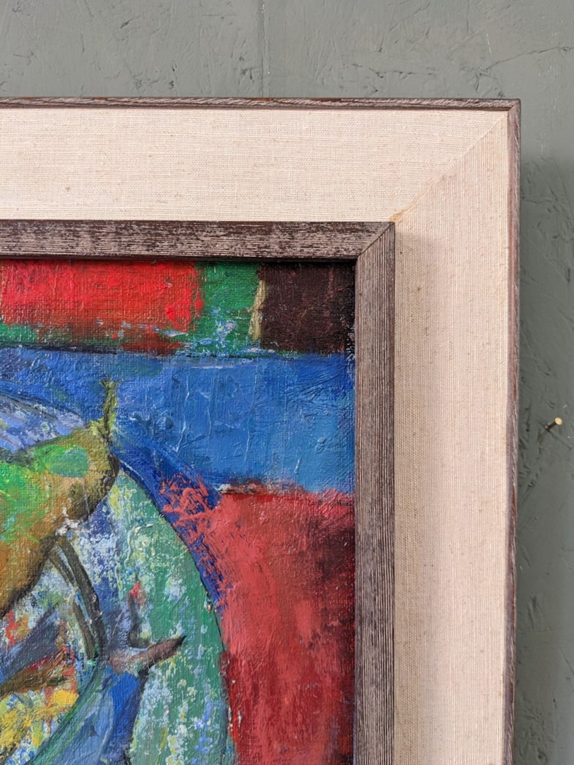 Mid-Century Modern Swedish "Fish & Fruit" Vintage Still Life Oil Painting, Framed