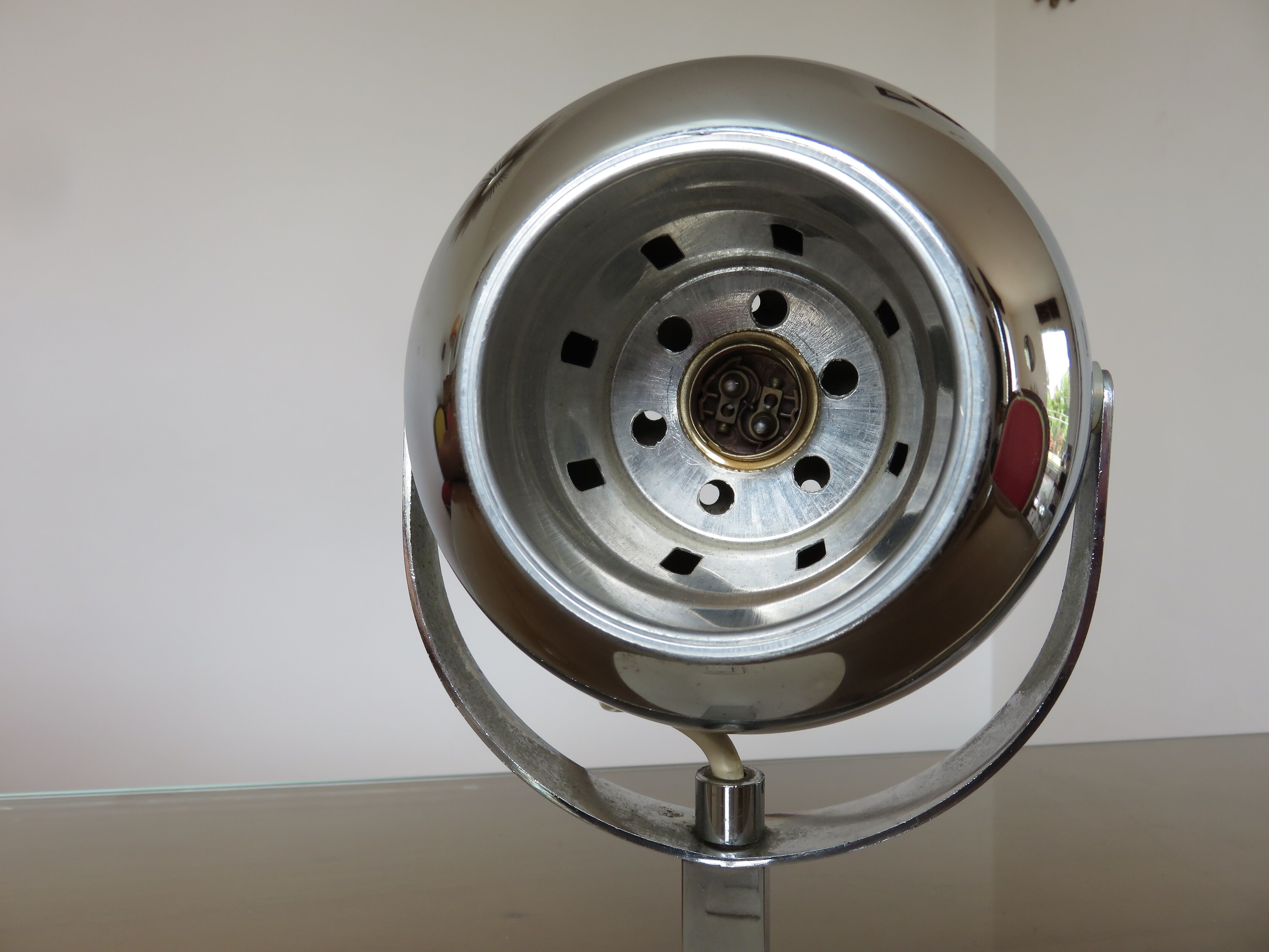 Eye ball lamp in chromed metal from the 70