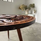 Table basse années 60 tripode bois ciselé