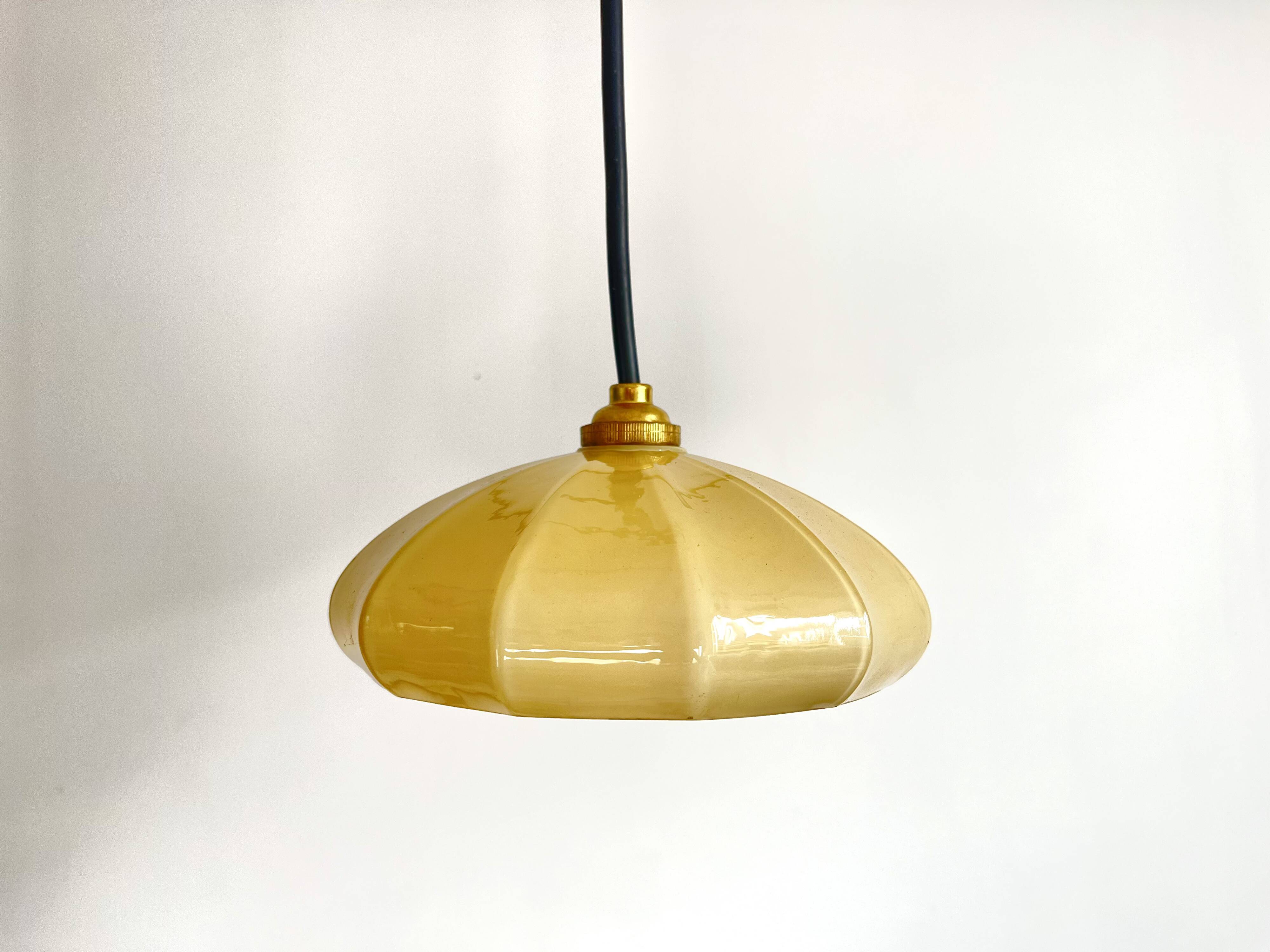 Small yellow opaline cup pendant light