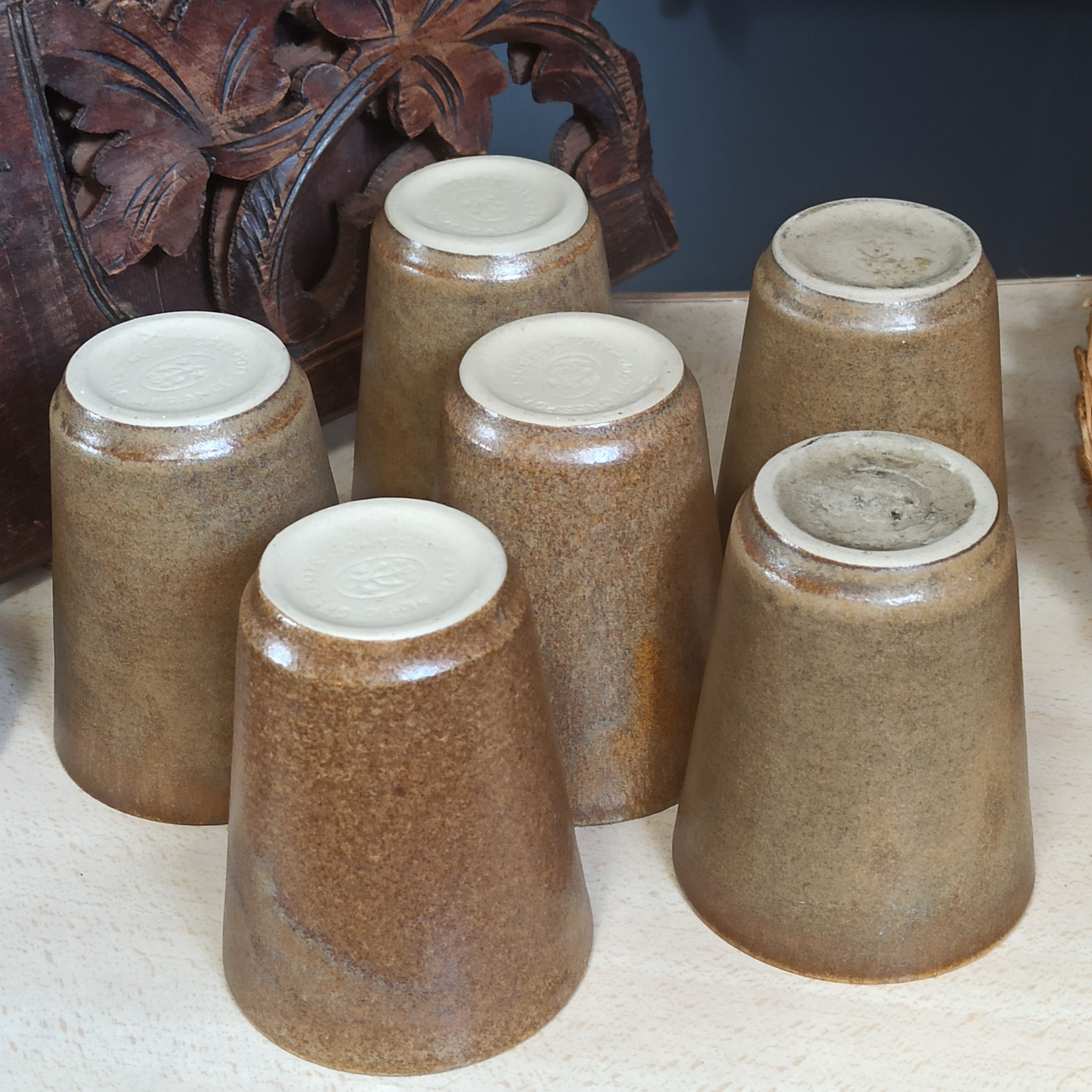 6 Cups cups in vintage Digoin sandstone