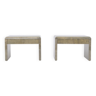 Tables de chevet modernes du milieu du siècle en peau de chèvre laquée par Aldo Tura