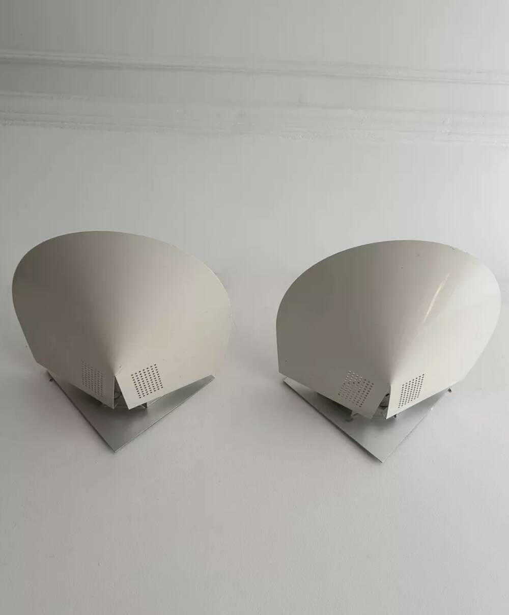 Pair of vintage wall lights, white lacquered metal, France 1970