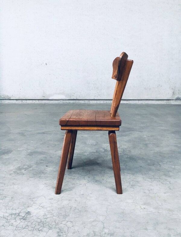 French Folk Art Rustic Dining Chair Set in Oak, 1940s, Set of 6