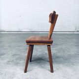 French Folk Art Rustic Dining Chair Set in Oak, 1940s, Set of 6