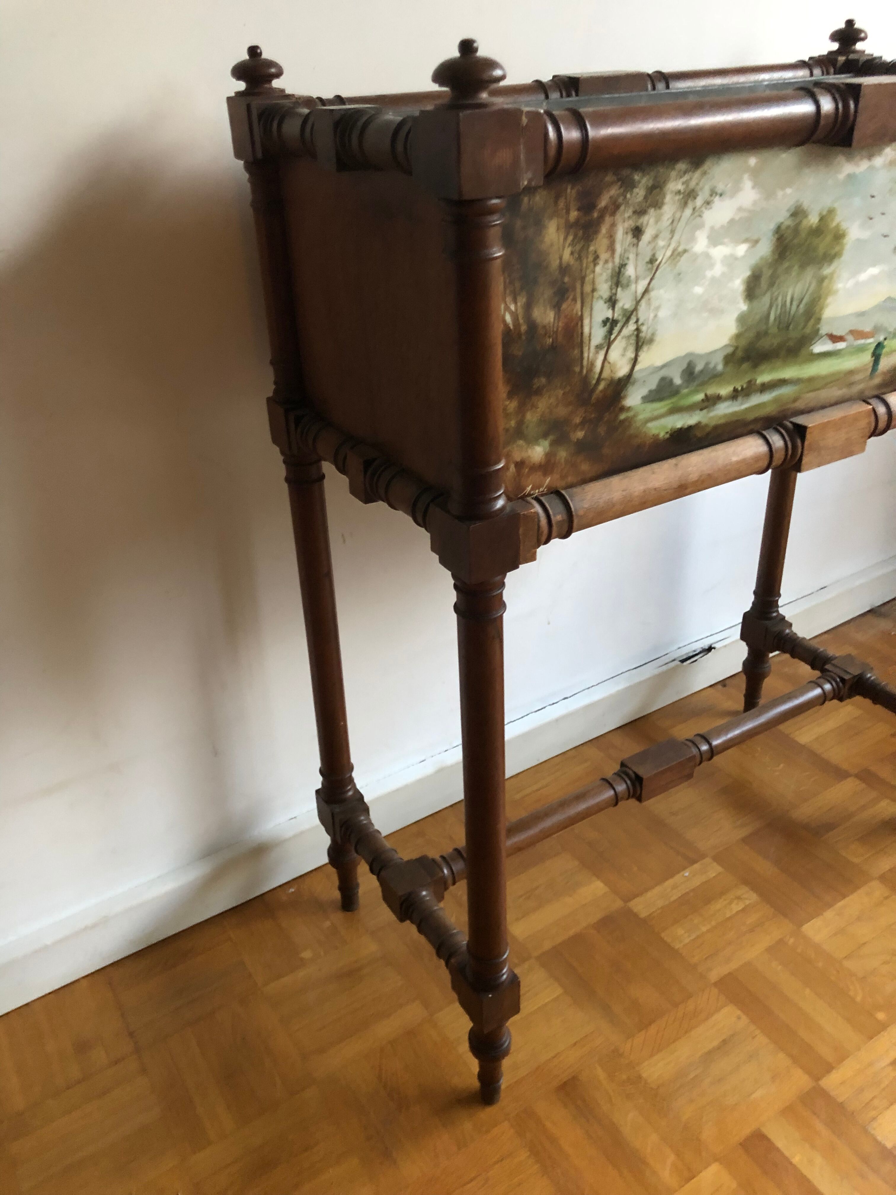Old planter with painted earthenware