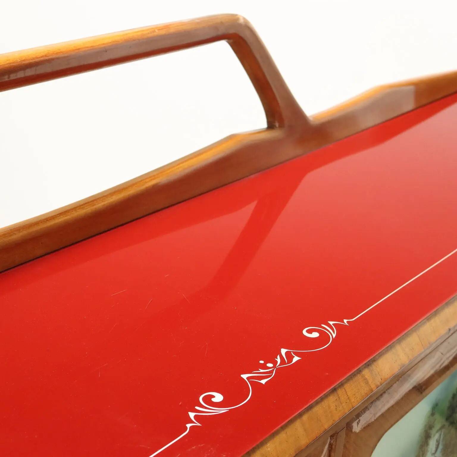 Vintage buffet in walnut veneer and glass, Italy, 1950s-1960s.