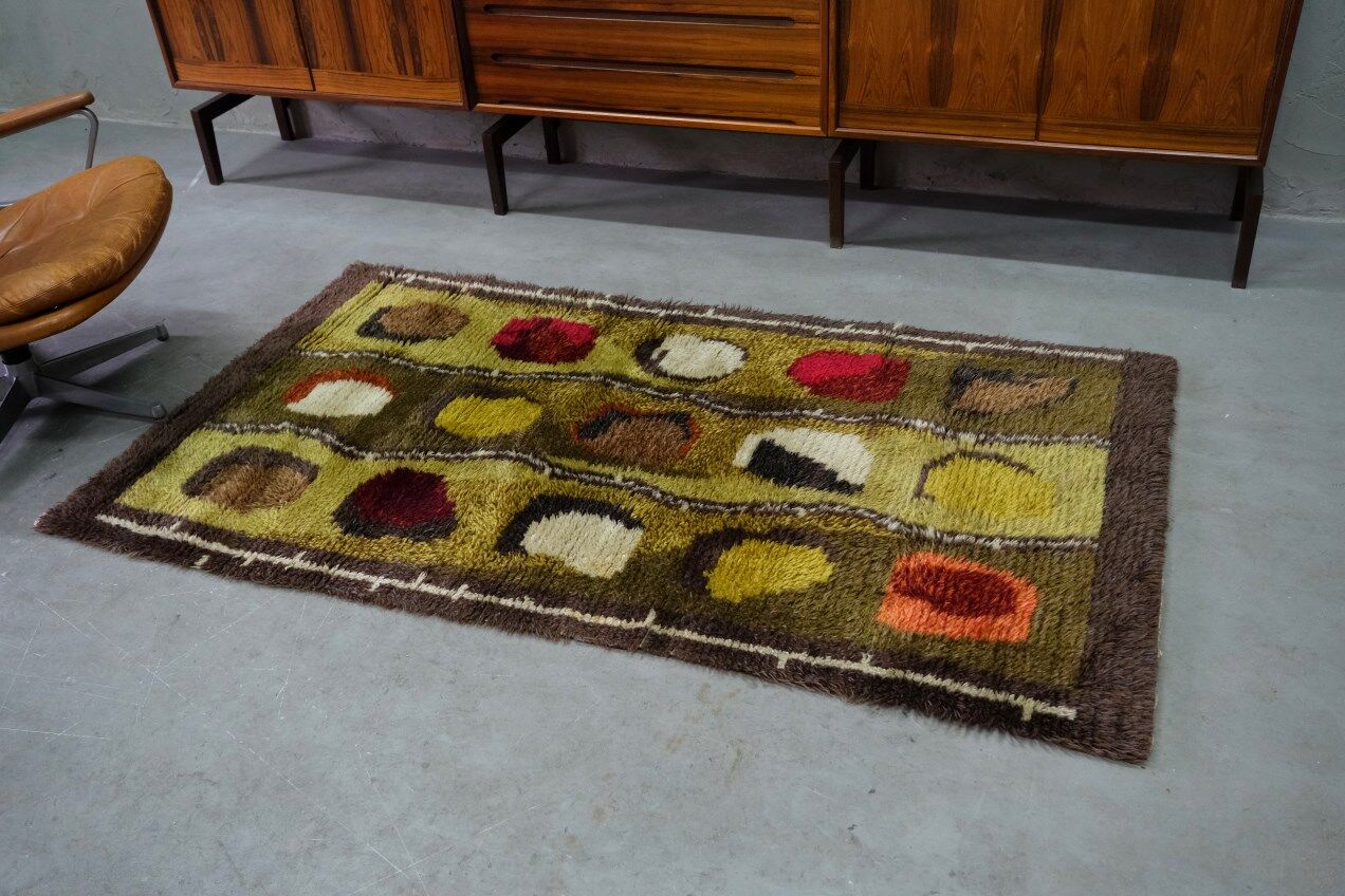 Scandinavian Hand-Knotted Woolen Rya Rug, Sweden, 1960s