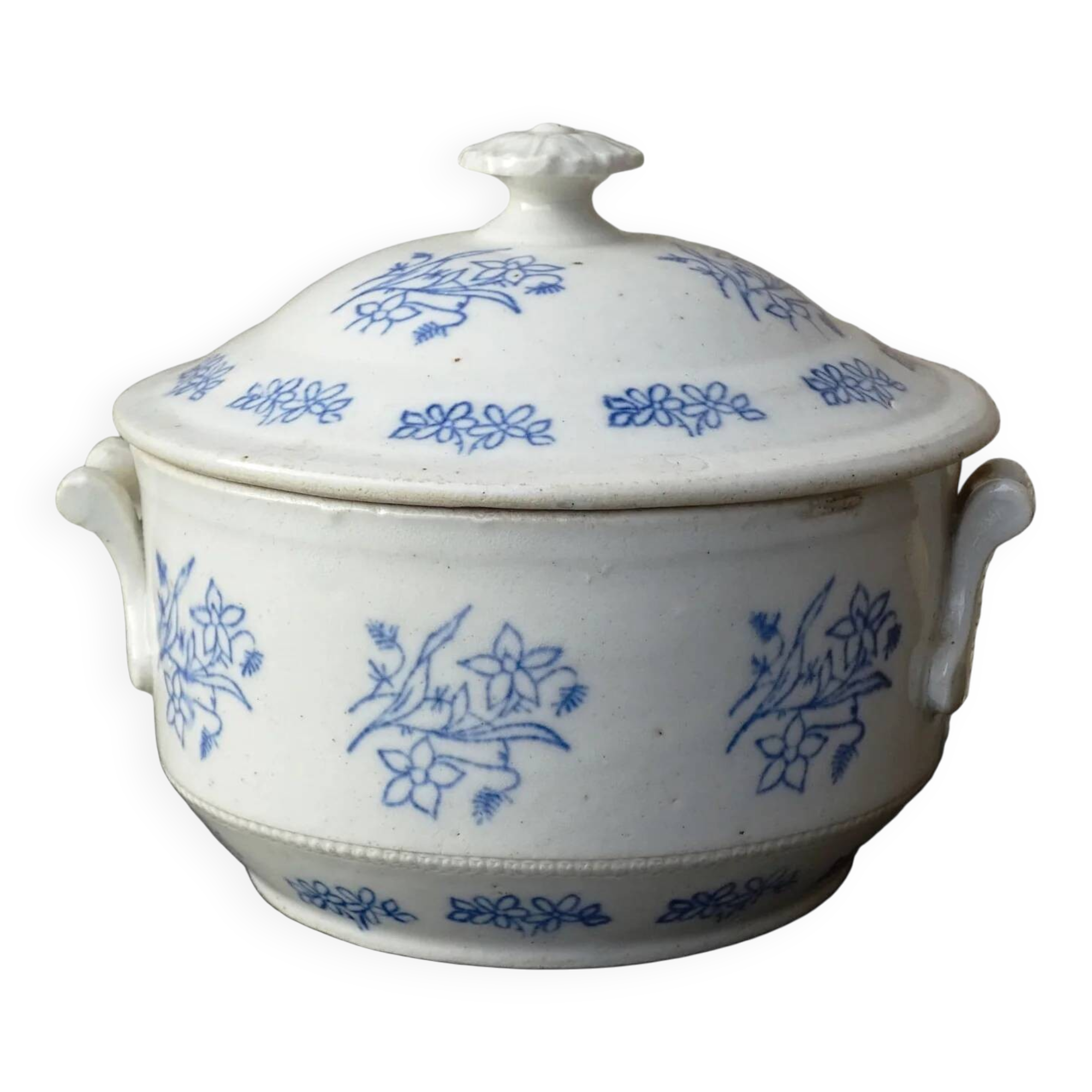 French antique glazed stoneware soup tureen, Saint Uze 6.3"