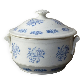 French antique glazed stoneware soup tureen, Saint Uze 6.3"