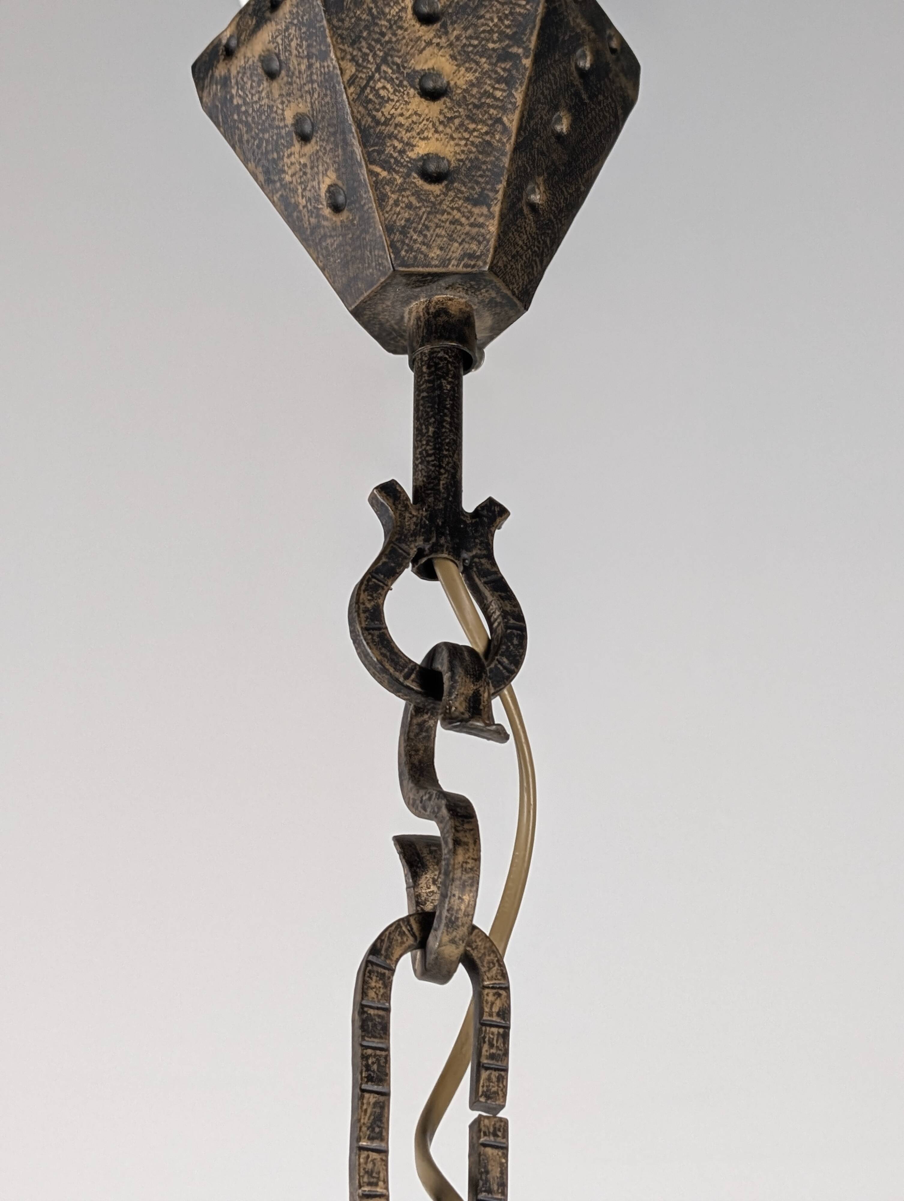 Large Italian Multi-Colored Hammered Crystal and Wrought Iron Chandelier