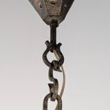 Large Italian Multi-Colored Hammered Crystal and Wrought Iron Chandelier