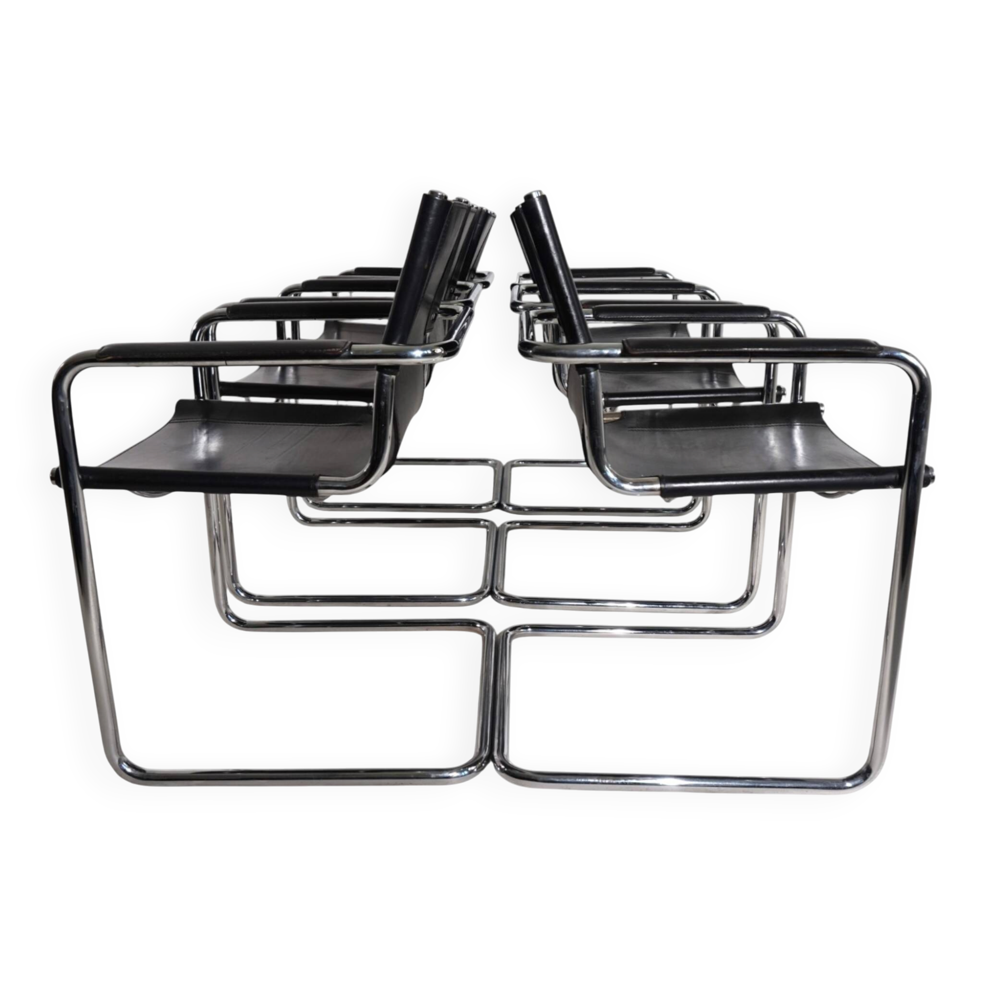 Matteo Grassi Set of 6 Visitor Chairs, Leather/Chrome Dining Chairs, 1970