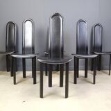 Set of 6 high back leather dining chairs, 1980s