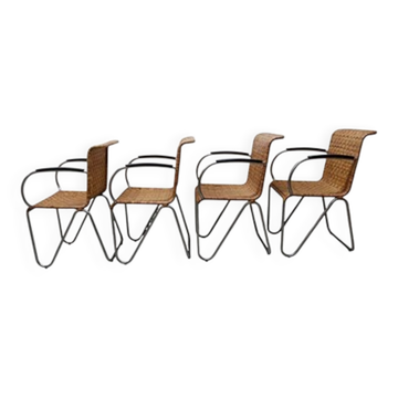 Set of 4 Gispen Diagonal chairs, 1930s