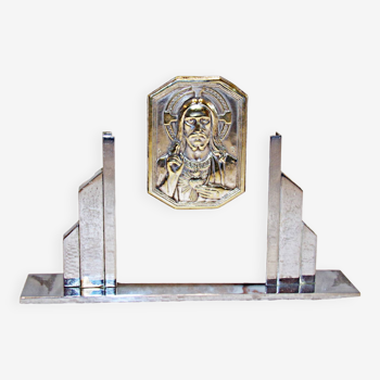 1930 france art déco - christ en argent sur marbre et métal