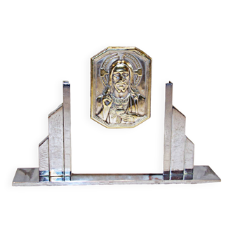 1930 france art deco - christ in silver on marble and metal
