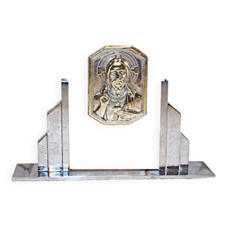 1930 france art déco - christ en argent sur marbre et métal