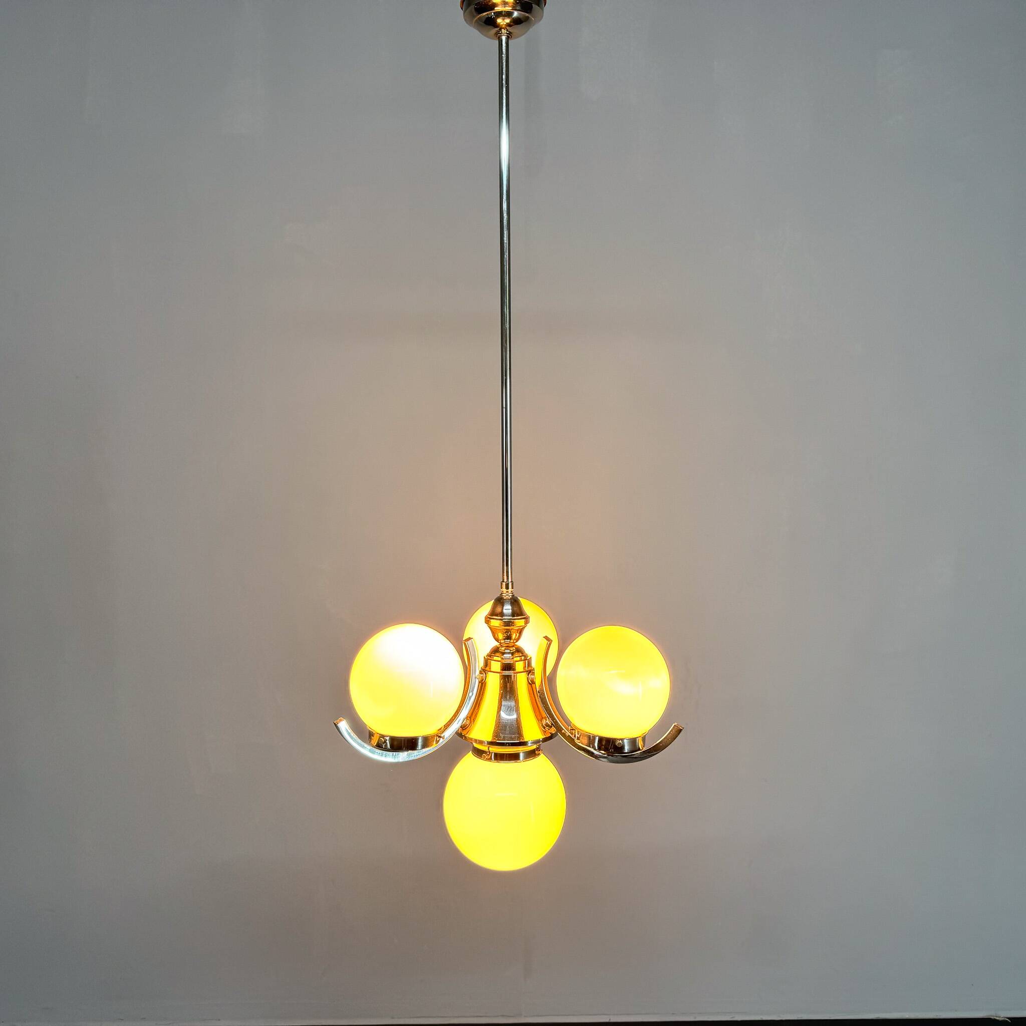 Art Deco Chrome and Pink Glass Chandelier, 1930's