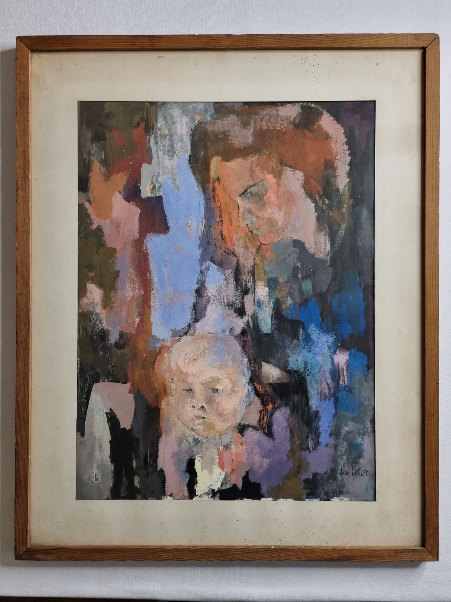 Signed painting by Jean Le Clerc "Woman and child", 78 x 62 cm