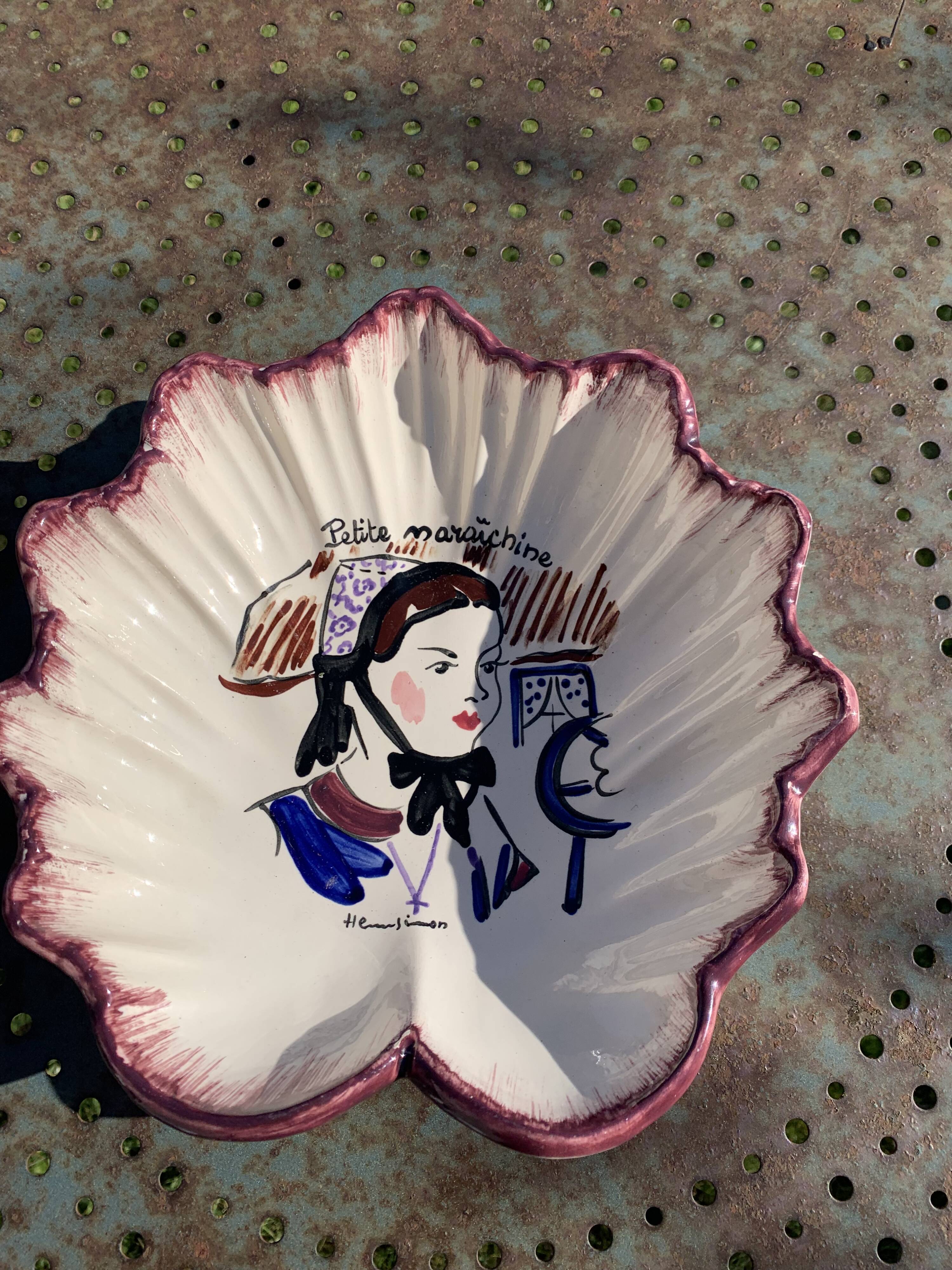 Hand-painted small maraîchine fruit cup signed by Henry Simon vintage