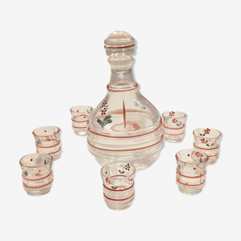 Hand-painted glass liqueur service and 50 year-round tray