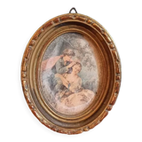 Oval frame wood gilded stucco patinated couple
