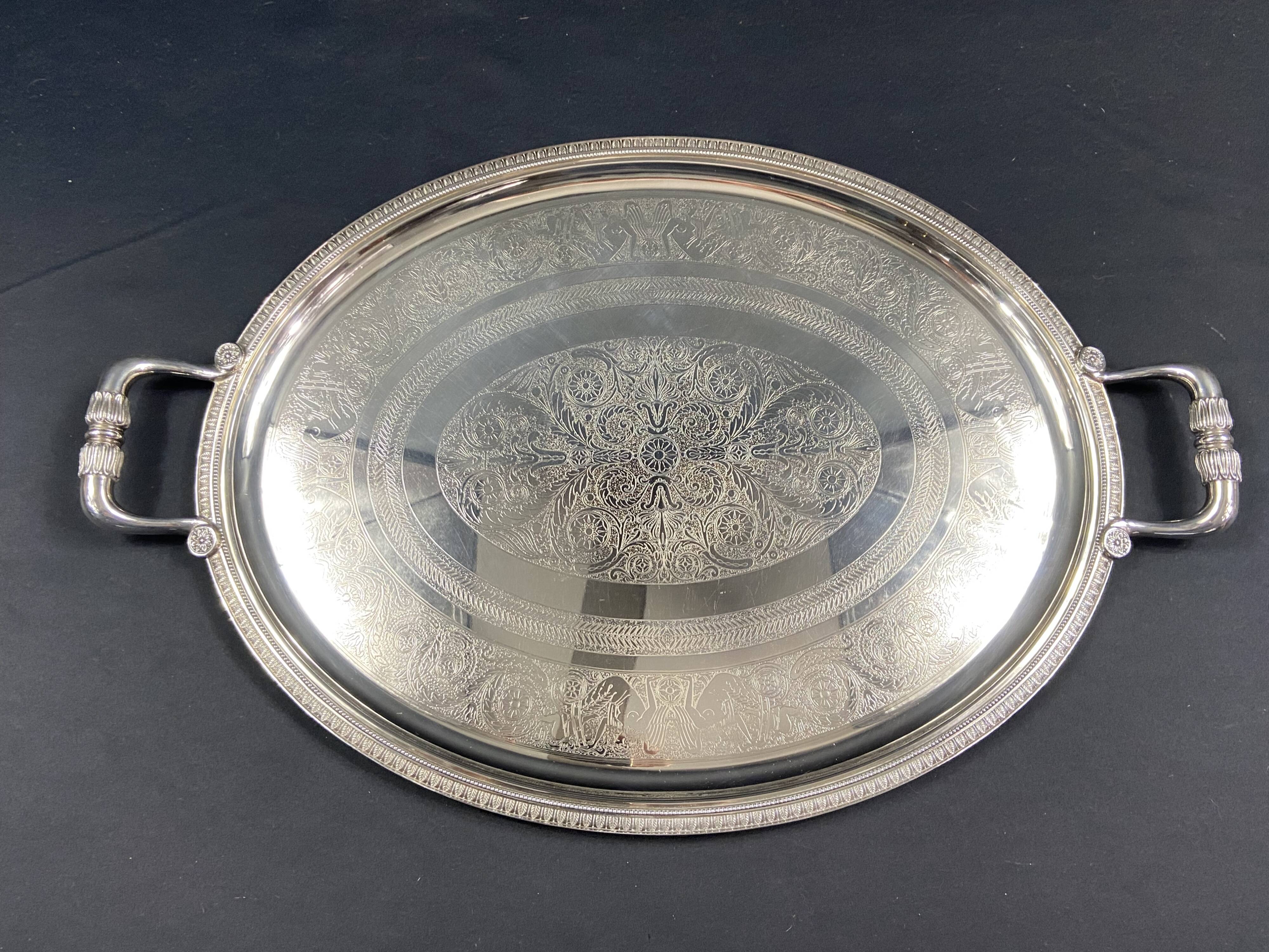 Very large silver metal serving tray christofle malmaison model