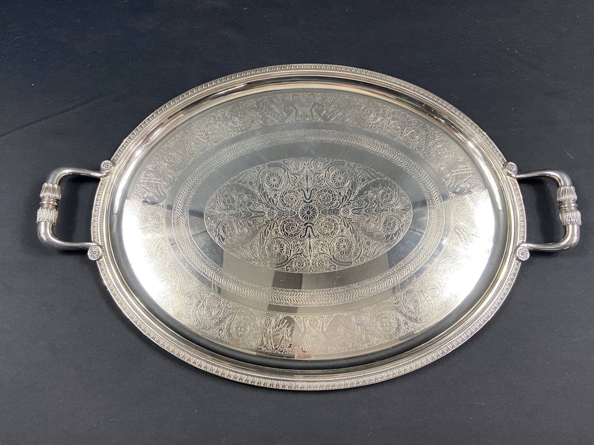 Very large silver metal serving tray christofle malmaison model