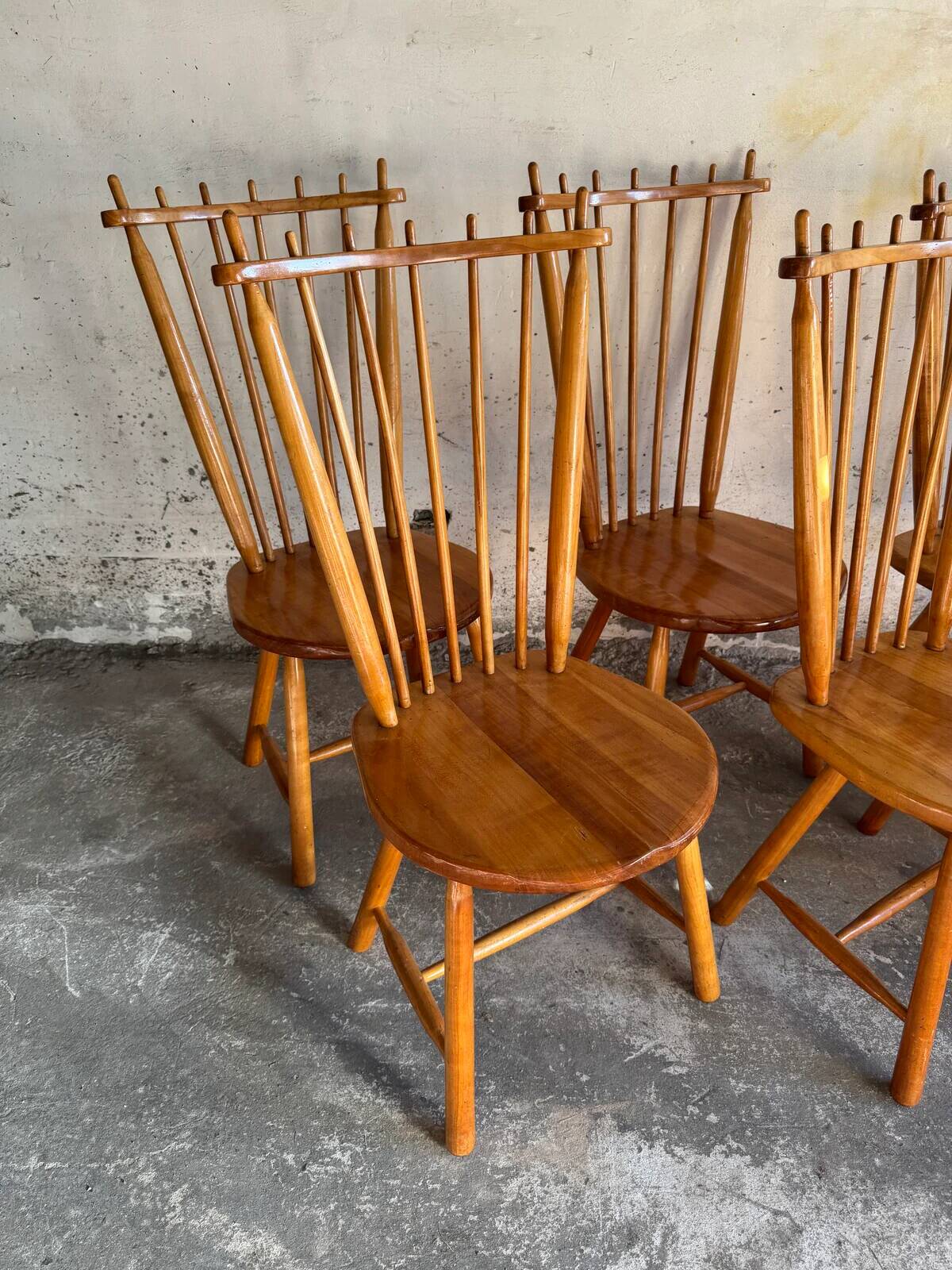 Set of 6 Honey Brown Solid Beech Wood Dining Chairs by De Ster Gelderland, 1960s