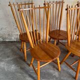 Set of 6 Honey Brown Solid Beech Wood Dining Chairs by De Ster Gelderland, 1960s
