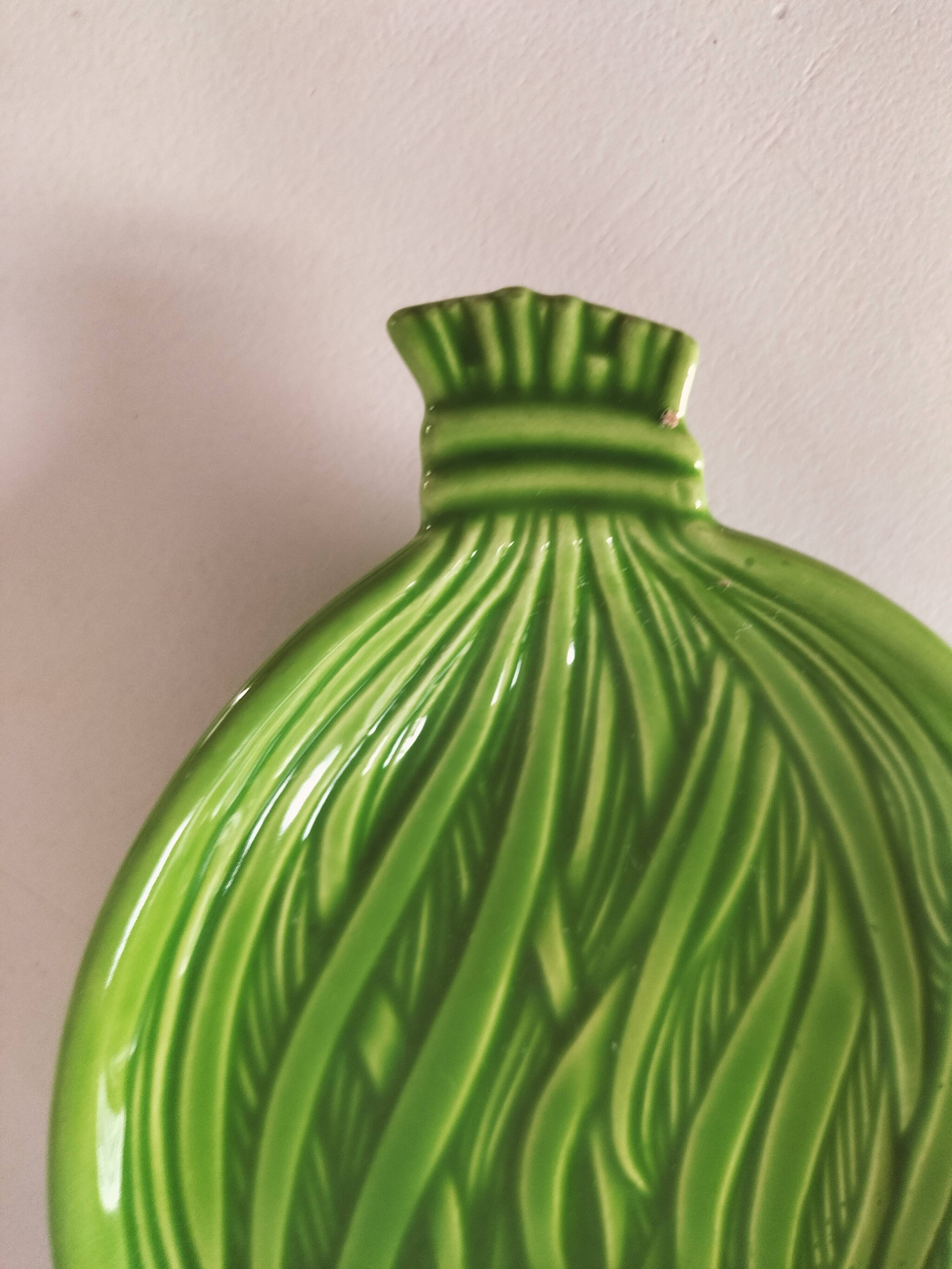 Beurrier barbotine feuille verte avec couteau bambou noir