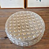 Round vintage wall lamp in transparent molded glass