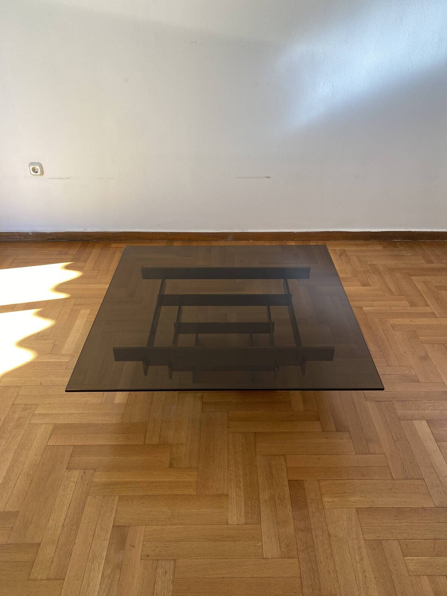 Vintage 1970s Square Coffee Table in Brass and Smoked Glass, David Hicks