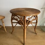 VINTAGE RATTAN SIDE TABLE PEACOCK PATTERN