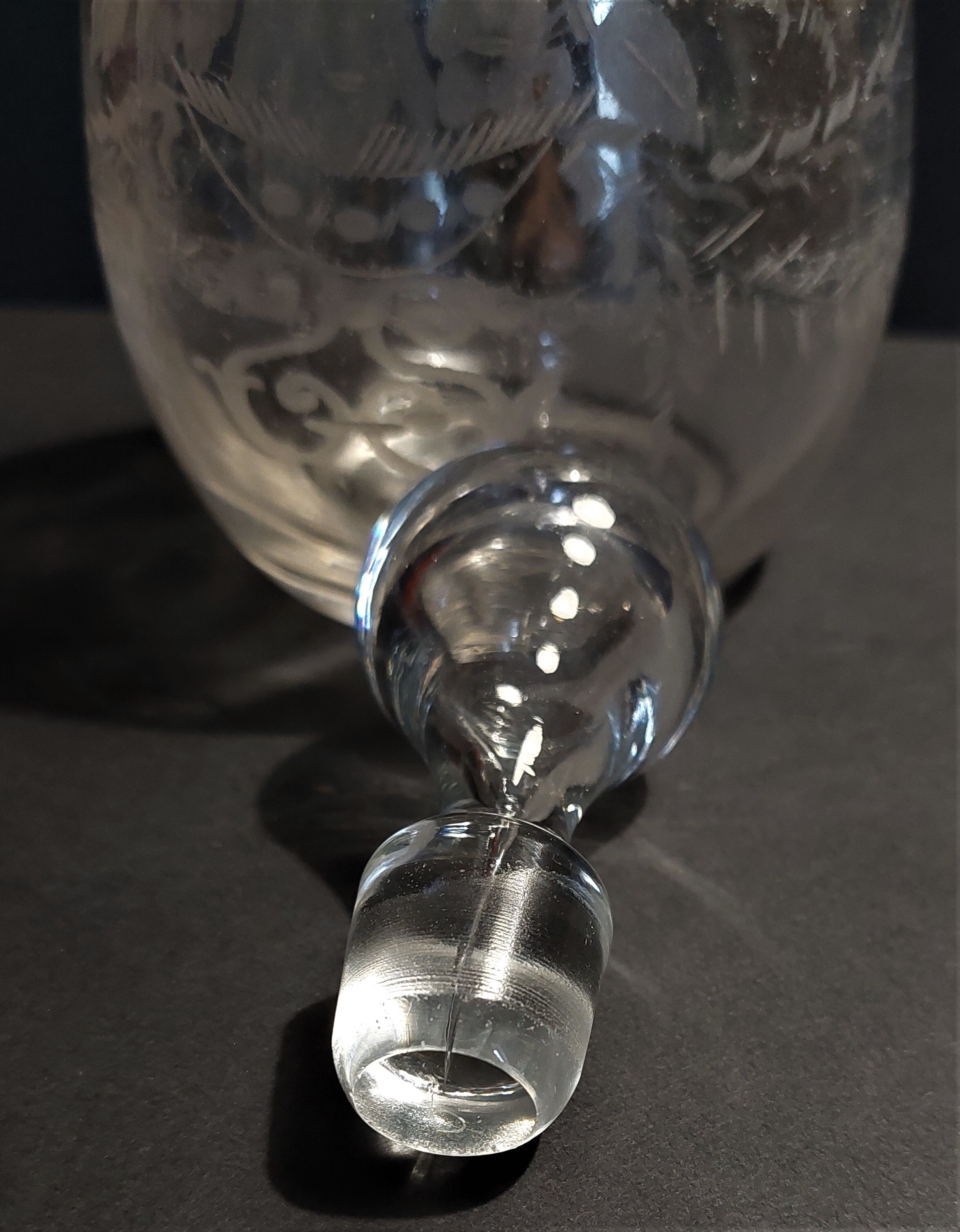 Engraved glass decanter late nineteenth century