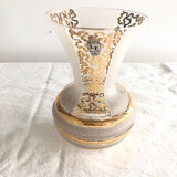 Glass vase with bands and golden patterns Vintage
