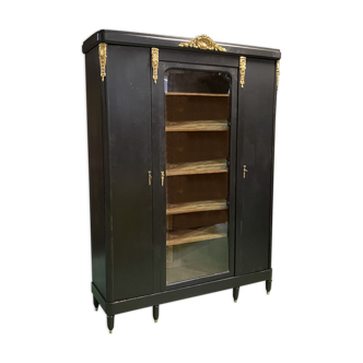 Early 20th century library in matte black and bronze patinated oak