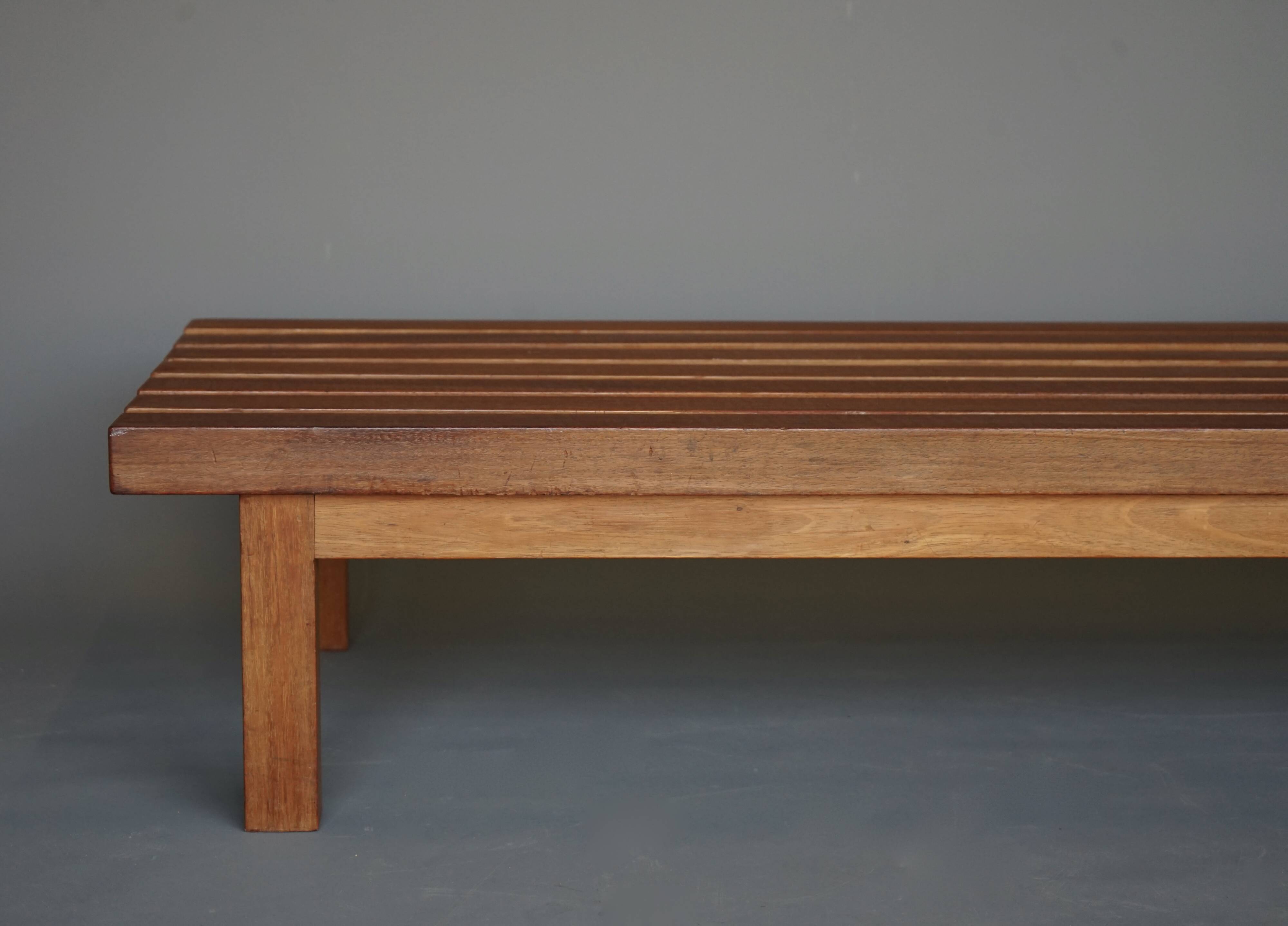 XL slatted teak bench from the 1960s